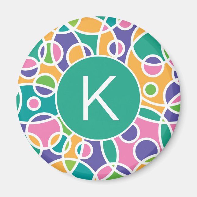 Bright Colorful Crazy Circles Pattern Monogram Magnet (Front)