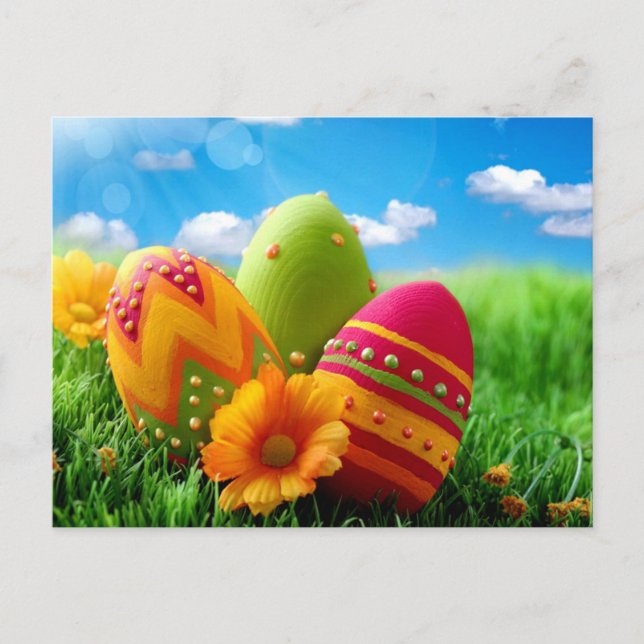 Bright Colorful Easter Egg design Holiday Postcard (Front)
