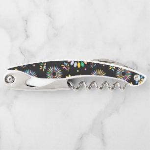 Bright Colorful Flower Circles on Black Corkscrew
