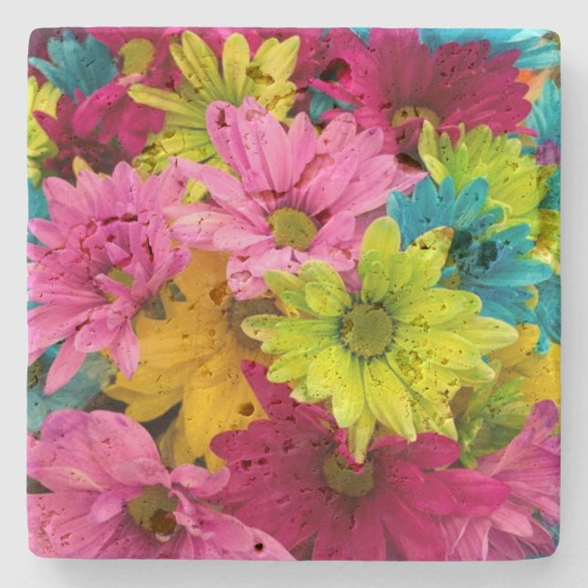 BRIGHT COLORFUL FLOWERS STONE COASTER (Front)