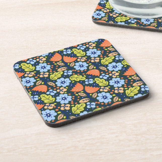 Bright Colorful Modern Pretty Flower Pattern Coaster (Left Side)