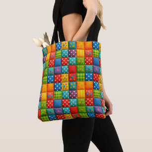 Bright Colorful Patchwork Quilt Style Design Tote Bag