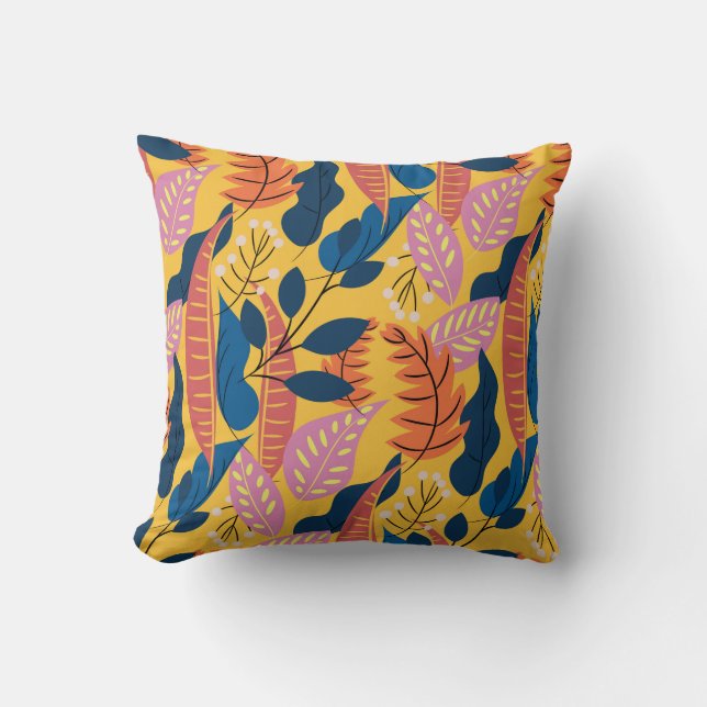 Bright colorful pattern with tropical leaves,berri cushion (Front)