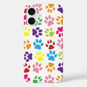 Bright Colorful Paw Prints Pattern iPhone 16 Case