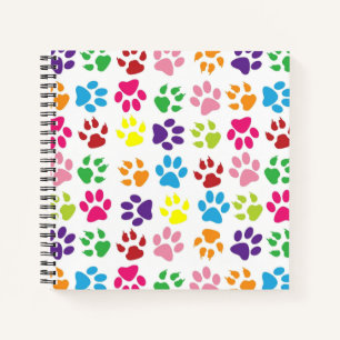 Bright Colorful Paw Prints Pattern Notebook