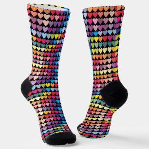 Bright Colorful Rainbow Hearts Pattern Socks
