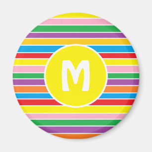 Bright Colorful Rainbow Striped Monogrammed Magnet