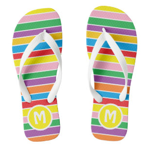 Bright Colorful Rainbow Striped Monogrammed Thongs