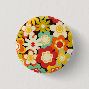 Bright Colorful Retro Cute Floral Pattern 3 Cm Round Badge