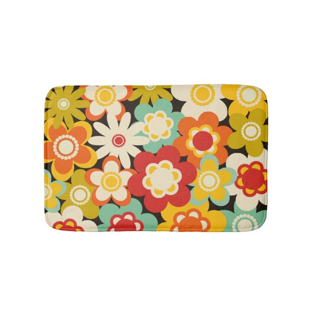 Bright Colorful Retro Cute Floral Pattern Bath Mat (Front)