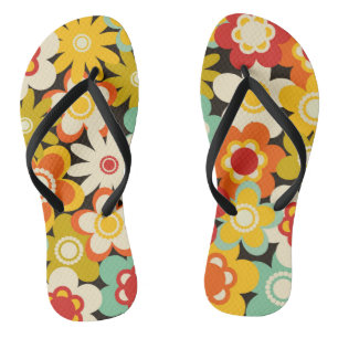 Bright Colorful Retro Cute Floral Pattern Thongs