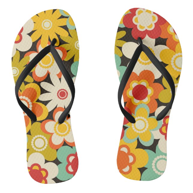 Bright Colorful Retro Cute Floral Pattern Thongs (Footbed)