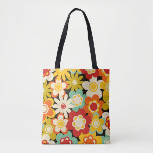 Bright Colorful Retro Cute Floral Pattern Tote Bag