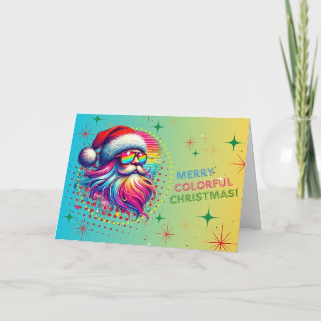 Bright Colorful Santa Claus Christmas Card (Front)