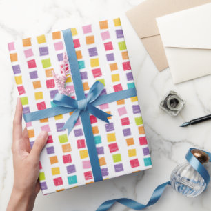 BRIGHT COLORFUL SCRIBBLE SQUARES WRAPPING PAPER