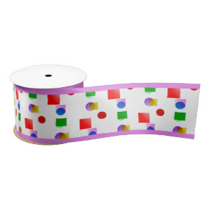Bright Colorful Squares and Circles, Violet Pink Satin Ribbon