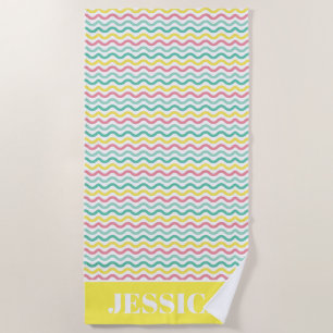 Bright Colorful Wavy Pattern Personalised Beach Towel