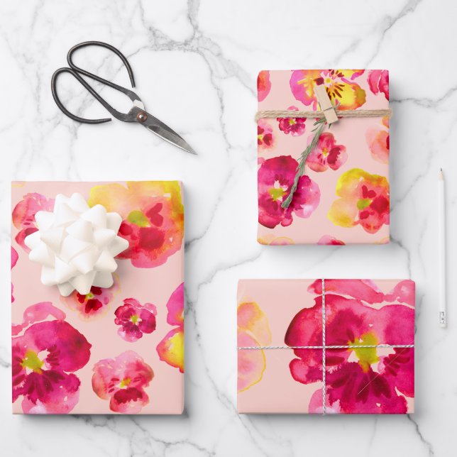 Bright Colouful Pink Pansy  Wrapping Paper Sheet (Front)