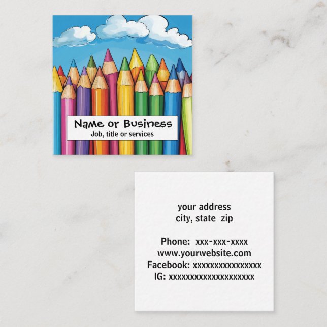 Bright colour crayons square business card (Front/Back)