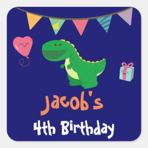 Bright Colour Dinosaur Boys Birthday Banner Square Sticker