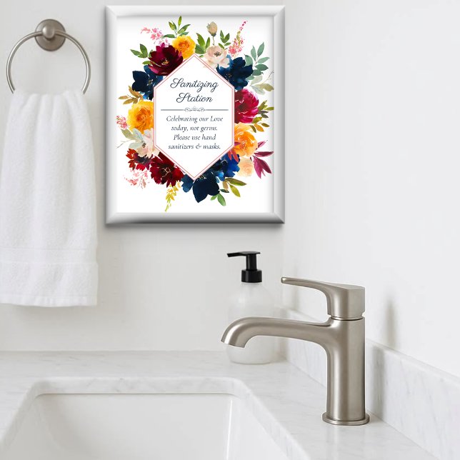 Bright Colour Floral Wedding Sanitising Station Poster (Creator Uploaded)