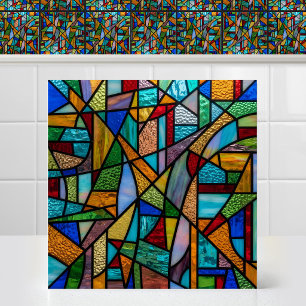 Bright Colour Matrix Abstract Stained Glass Motif Ceramic Tile