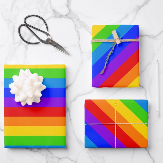 Bright Colour Rainbow Stripes Diagonal Wrapping Paper Sheet (Front)