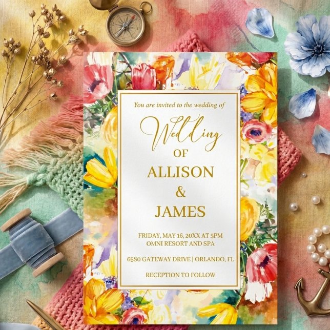 bright colour retro GOLDEN modern wedding Invitation (Creator Uploaded)