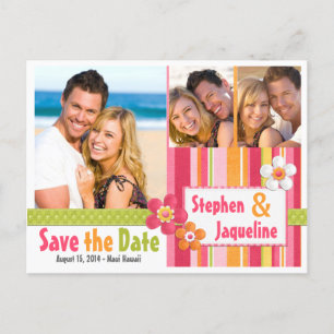 Bright Colour Save the Date Card Stripes and Flowe