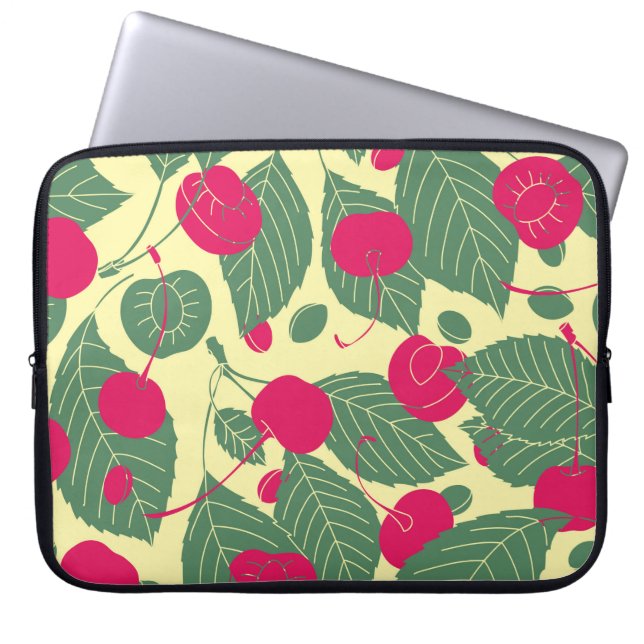 Bright colour summer pattern with cherries. Illust Laptop Sleeve (Front)