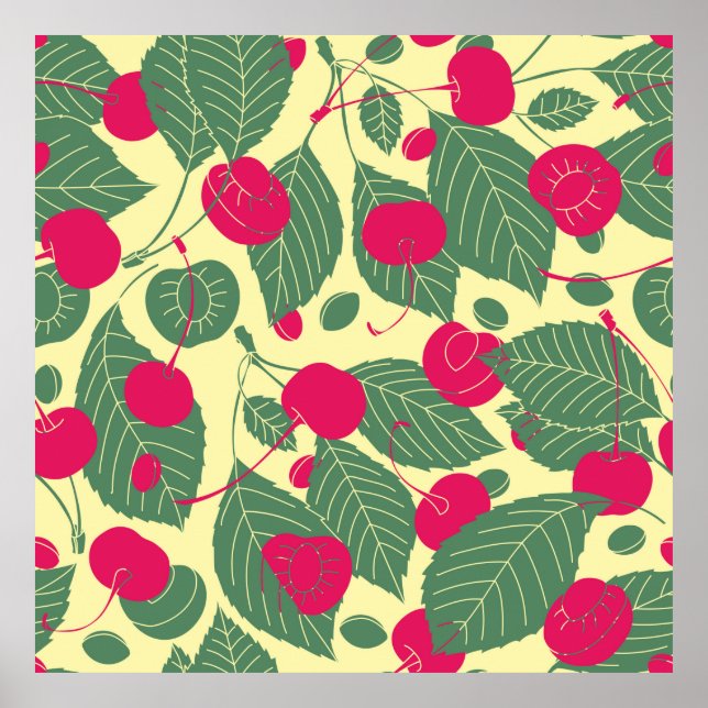 Bright colour summer pattern with cherries. Illust Poster (Front)
