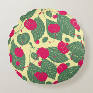 Bright colour summer pattern with cherries. Illust Round Cushion