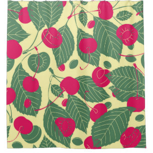 Bright colour summer pattern with cherries. Illust Shower Curtain