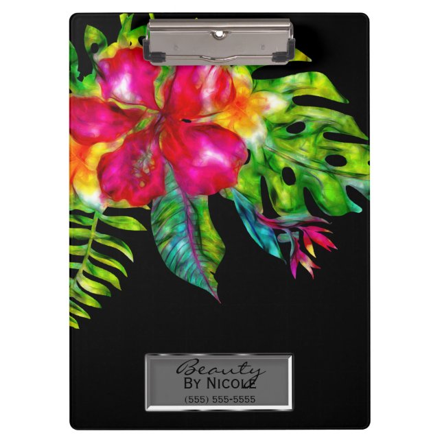 Bright Colour Tropical Floral Hibiscus Leaves Clipboard (Front)