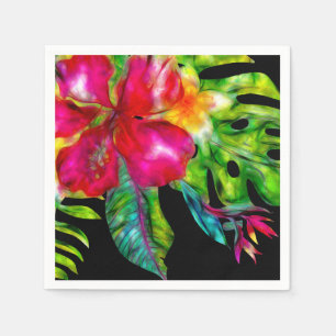 Bright Colour Tropical Floral Hibiscus Leaves Napkin