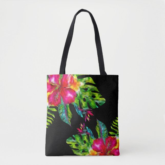 Bright Colour Tropical Floral Hibiscus Leaves Tote Bag (Front)