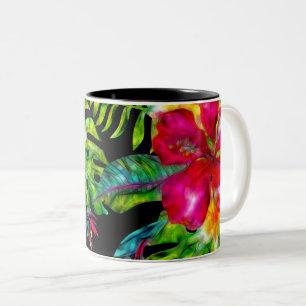 Bright Colour Tropical Floral Hibiscus Leaves Two-Tone Coffee Mug