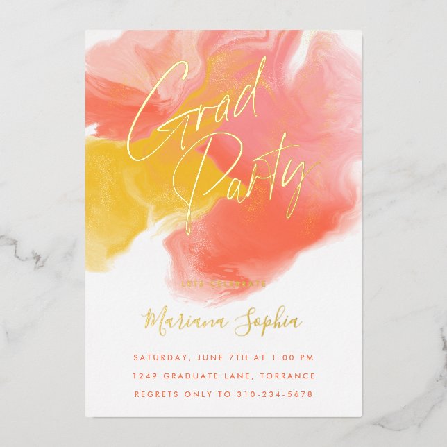 Bright Colour Wash Coral Yellow Grad Party Gold (Front)