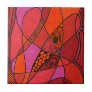 Bright coloured abstract in hot reds oranges viole ceramic tile