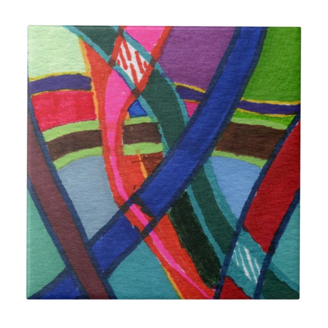 Bright coloured abstract with roads of colour ceramic tile (Front)