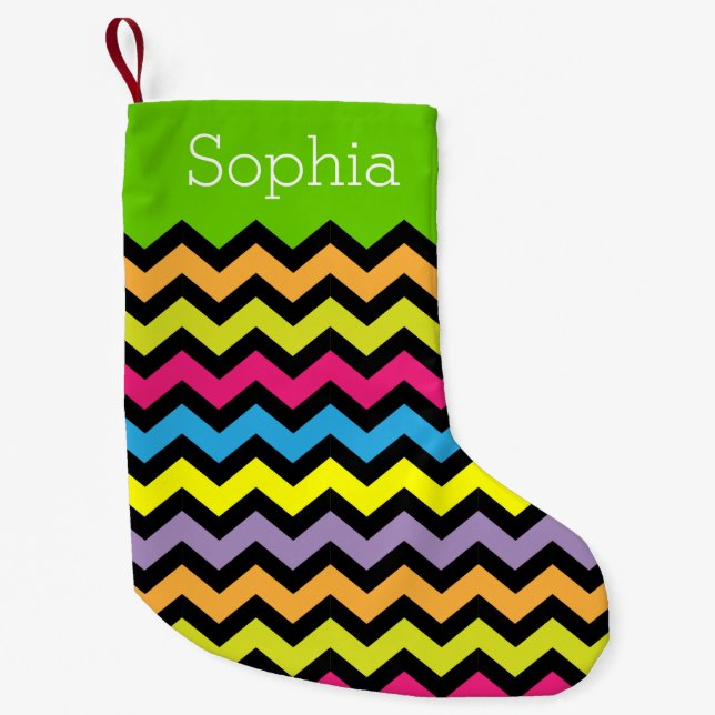 Bright Coloured & Black Zigzags Personalised Small Christmas Stocking (Front)