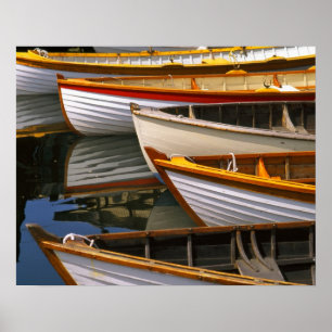 Bright coloured boats at the Wooden Boat Centre Poster
