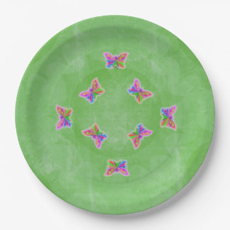 Bright Coloured Butterflies Green Paper Plate