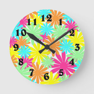 Bright coloured daisy flowers round clock