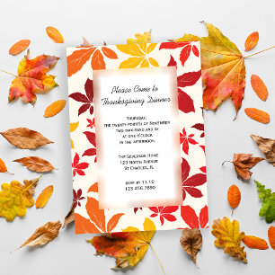 Bright Coloured Fall Leaves Thanksgiving Dinner Invitation