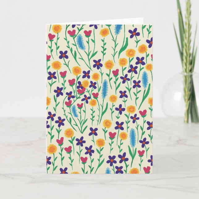 Bright Coloured Floral Watercolor Blank Card  (Front)