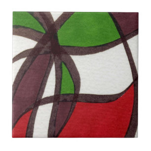Bright coloured free form abstract in red and gree ceramic tile