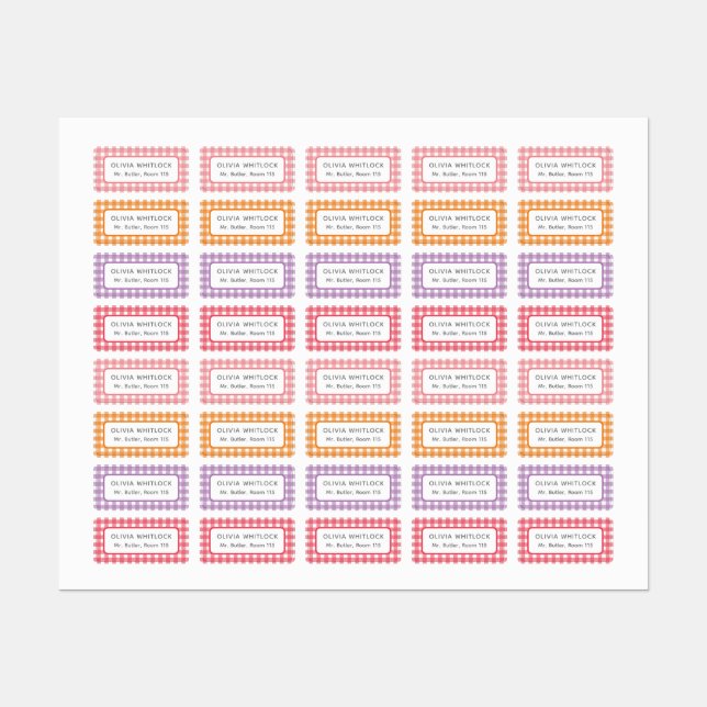 Bright Coloured Gingham Plaid Primary School (Sheet)