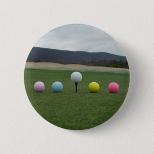 bright coloured Golf Balls on a mountain 6 Cm Round Badge