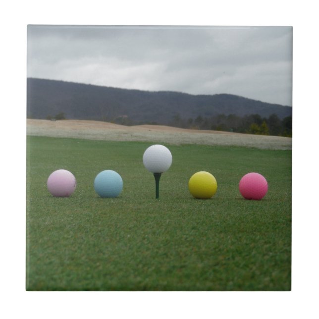 bright coloured Golf Balls on a mountain Ceramic Tile (Front)